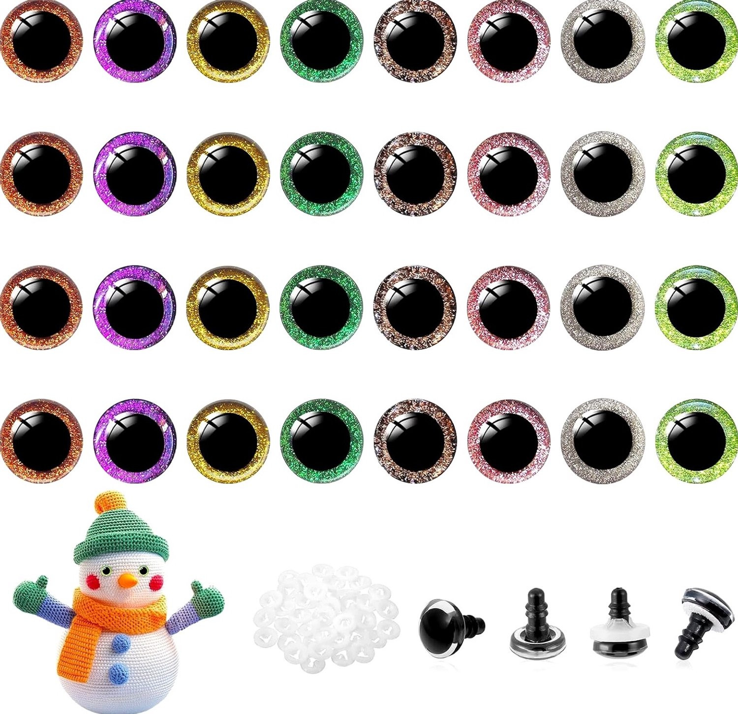 32x Veilige Plastic Ogen 25mm voor Poppen, Speelgoed & Amigurumi