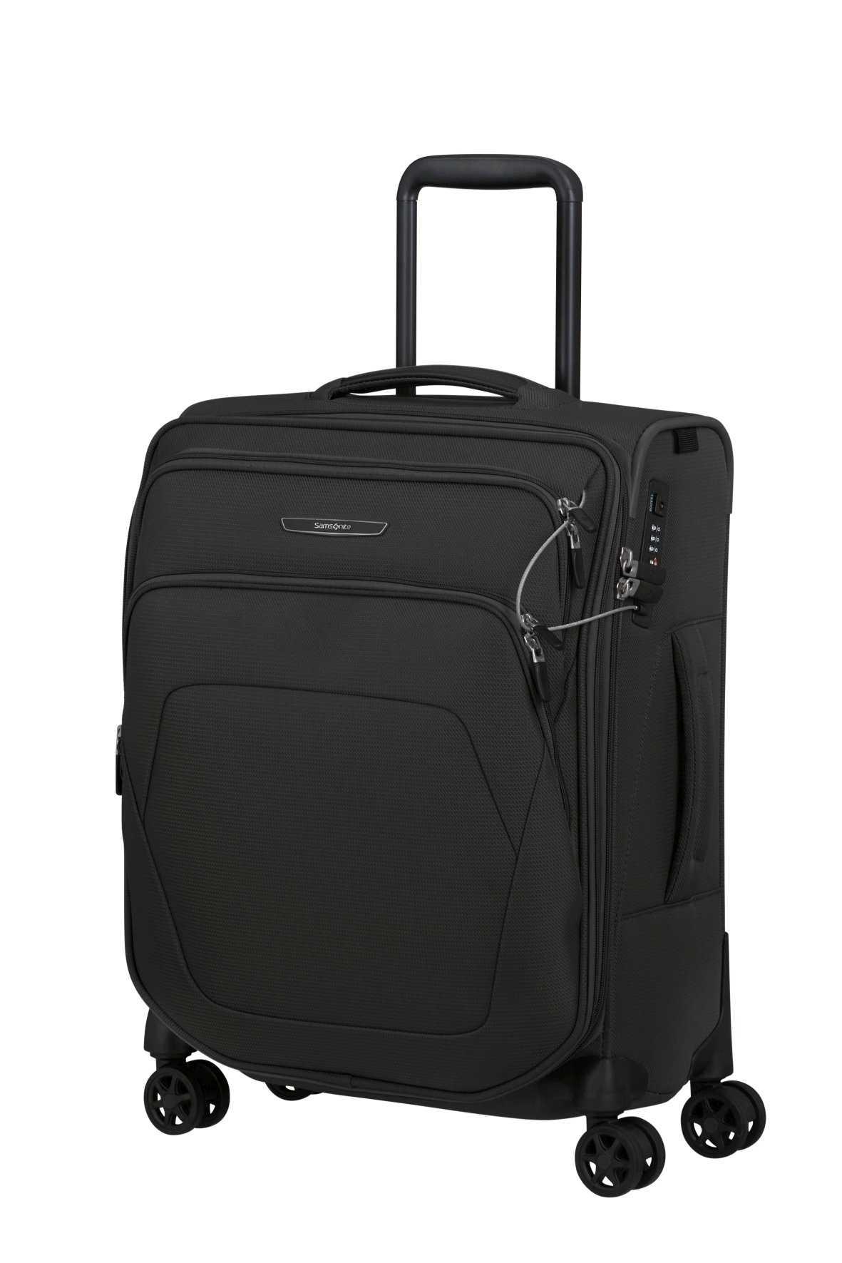 Samsonite Spark Sng Eco, Karre, Soft Shell, Schwarz, Kabine, 4 Rad/Räder, Zahlenschloss