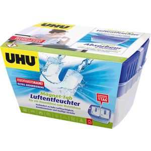 UHU Luftentfeuchter Feuchtigkeitsmagnet Magnet-Tab, Granulat, 1 Liter in 24 Stunden, 2x 450g, nachfüllbar, bis 45 m³