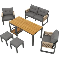STILVORA Outdoor-Tisch- und Stuhlset Eisen Grau/Natur mit Tisch, flexibel, 150x79,5x75 cm
