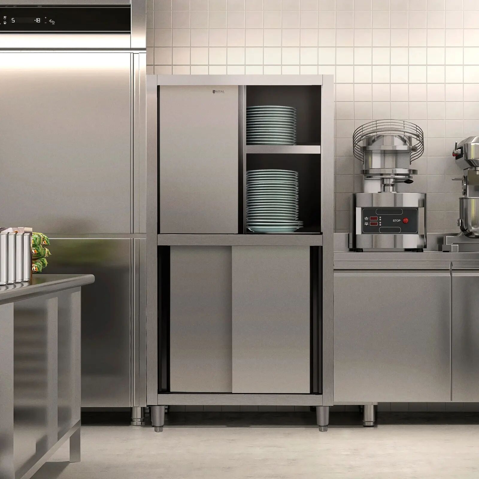 Edelstahl Geschirrschrank - 1000 x 500 x 1800 mm - Royal Catering RCDC-100