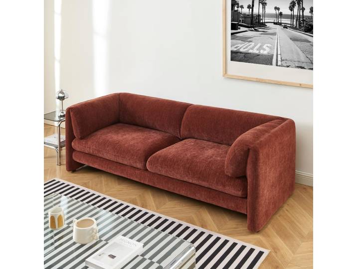 Canapé droit fixe 3 places velours texturé bordeaux