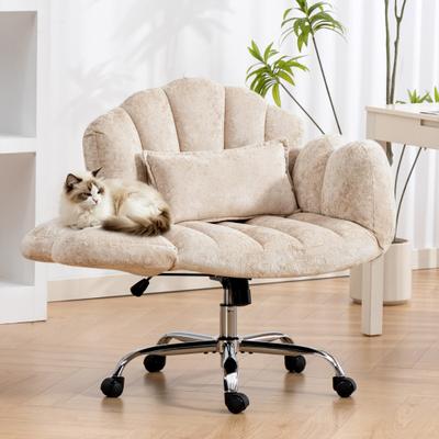 XINMICS Cross-Legged Office Chair With Flip-up Arms, Chenille Swivel Vanity Chair with Height Adjustable - N/A
