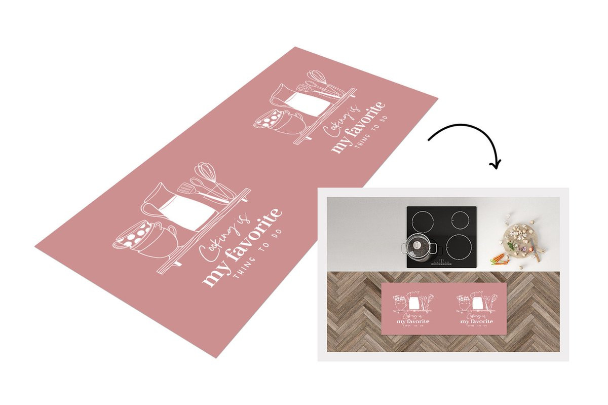 KitchenYeah Keukenloper Vinyl Roze - Cooking is my favorite thing to do - B/D: 120 x 50 cm