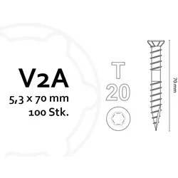 KAHRS Terrassenschrauben Professional, 5,3x70 mm, V2A, TX20, 100 Stk./VE, für Holz, Bambus & WPC-UK