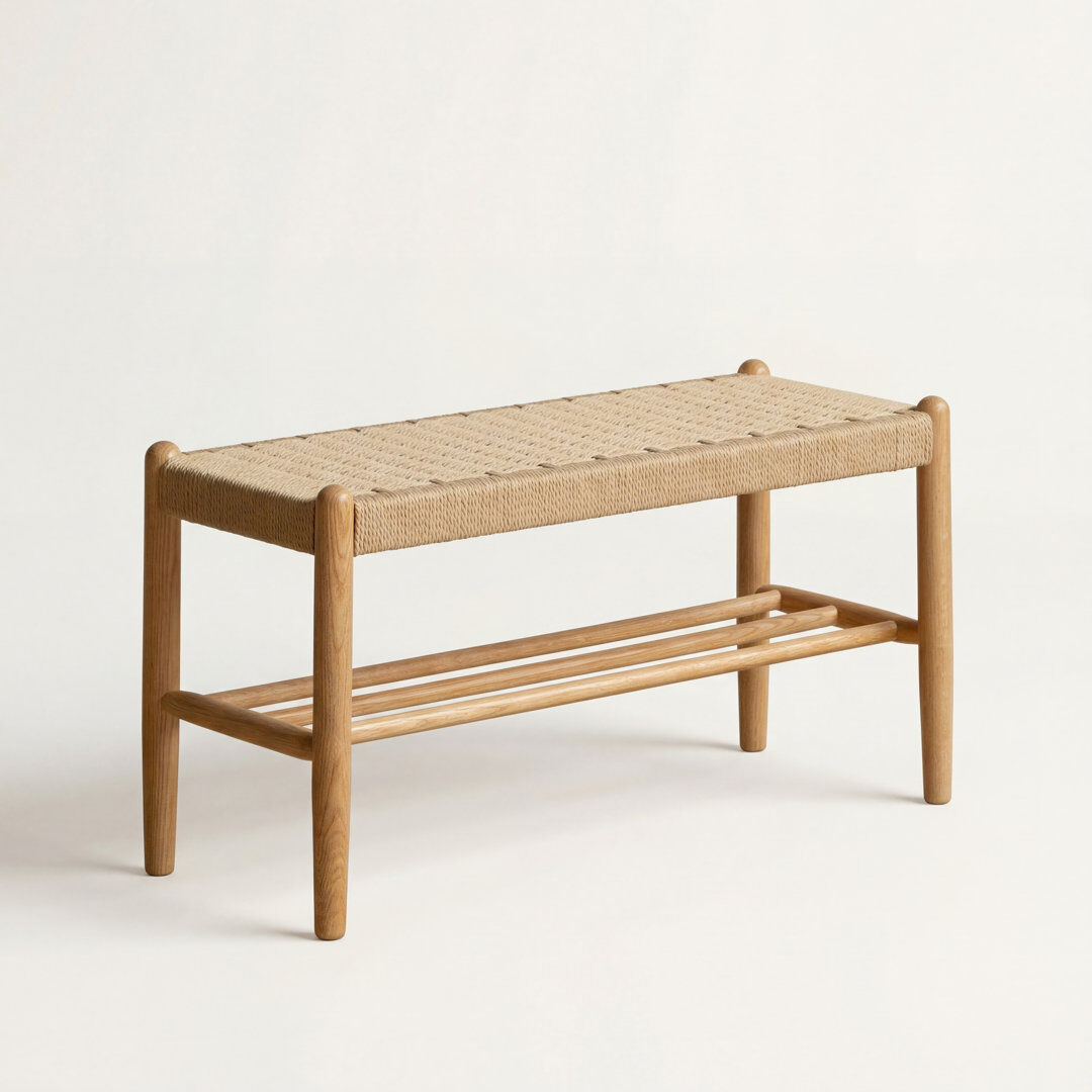 East Urban Home Solid Oak Assembled Shoe Bench with Shelf Oak Wood 80cm