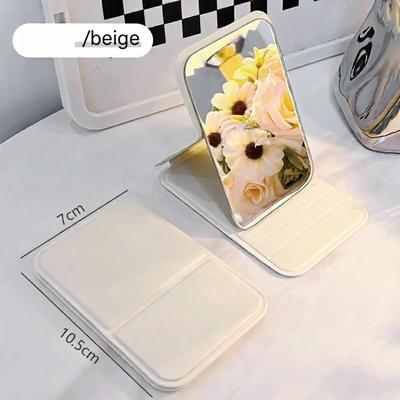 Uplifted Finds Portable Folding Desktop Makeup Mirror HD Mini Stand Up Travel Vanity Mirror beige