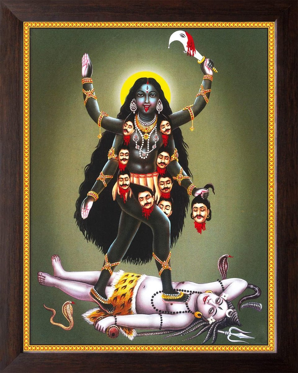 Godin Kali Kunst Werk - HD Poster met Houten Lijst - Spirituele Wanddecoratie