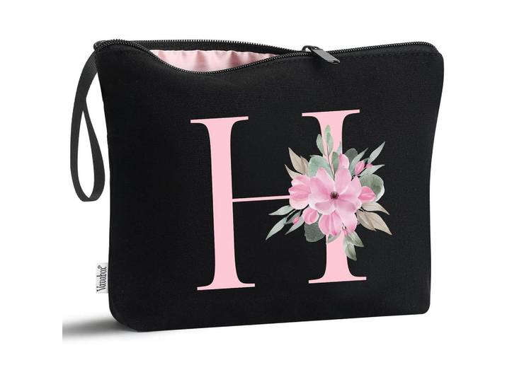 Kosmetiktasche mit Initial H Schwarz, 20x1x25 cm, Badaccessoires, Kosmetikdosen