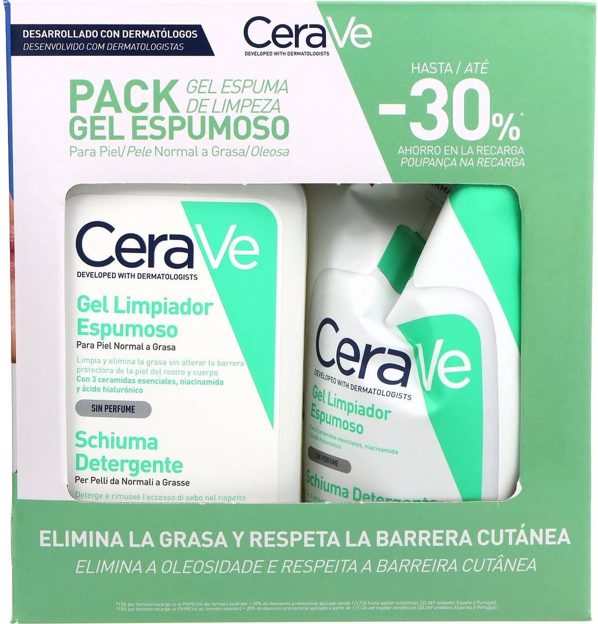 CeraVe ® Cerave Pack Gel Limpiador Espumoso 473 ml + Recarga 473 ml