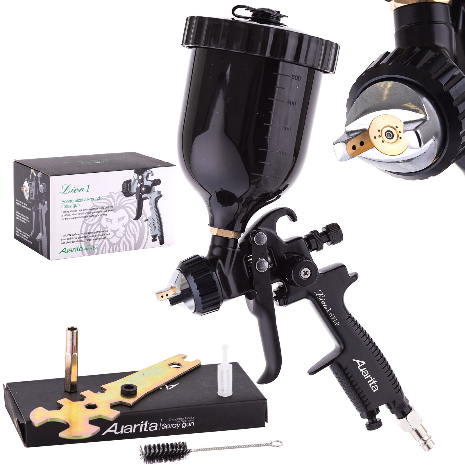 Auarita Professioneel HVLP-spuitpistool met 1,7 mm spuitmond en 600 ml verfcapaciteit