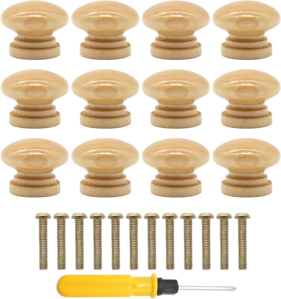 Set van 12 ronde houten meubelknoppen in natuurlijke kleur voor het vernieuwen van uw meubels