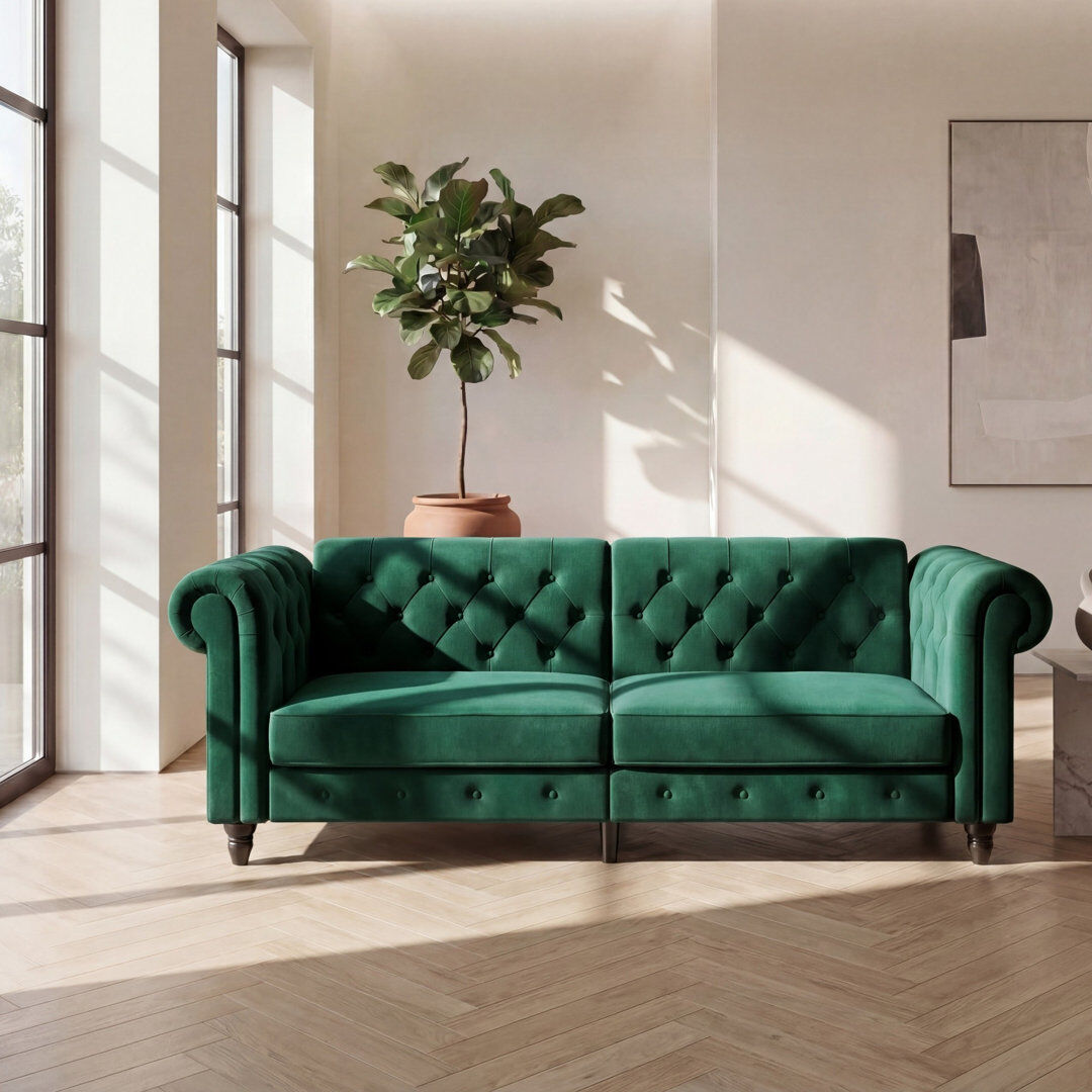Rosdorf Park Dimmitt 3 Seater Velvet Sofa Green Velvet