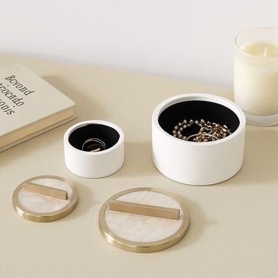 Sagebrook Home "Elegant Round Decorative Box with Metal Lid - Set of 2, 7"", 5"", White - 7.0"""