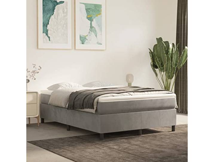 RJPLMFV Lattenrost und Matratze, Velours, Grau, 140 x 200 cm Taschenfedern, mittlere Unterstützung, Sperrholzlatten, weicher Matratzenschoner