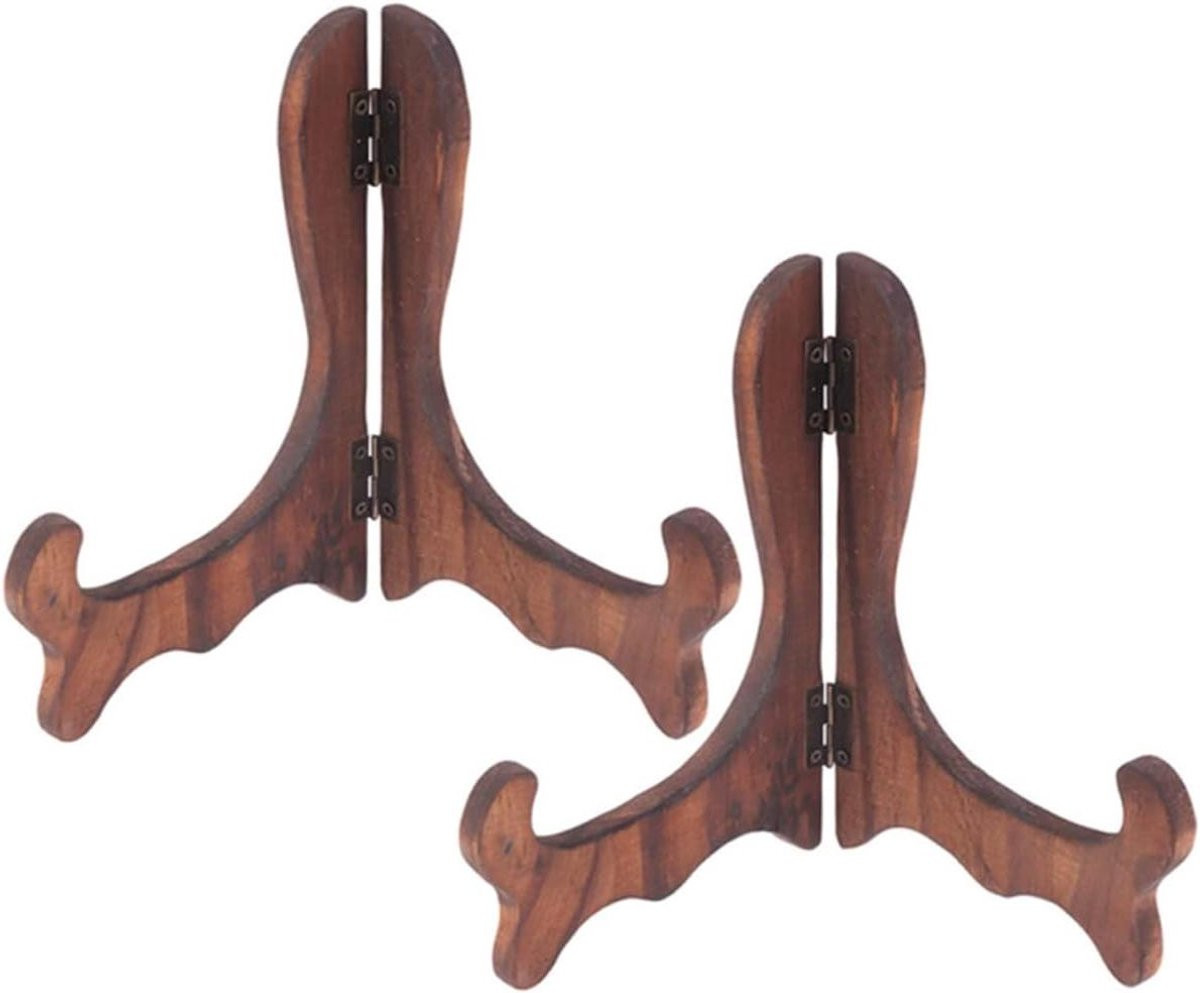 Set van twee bruine houten bordenstandaards voor decoratieve presentatie, Breedte: 22 cm