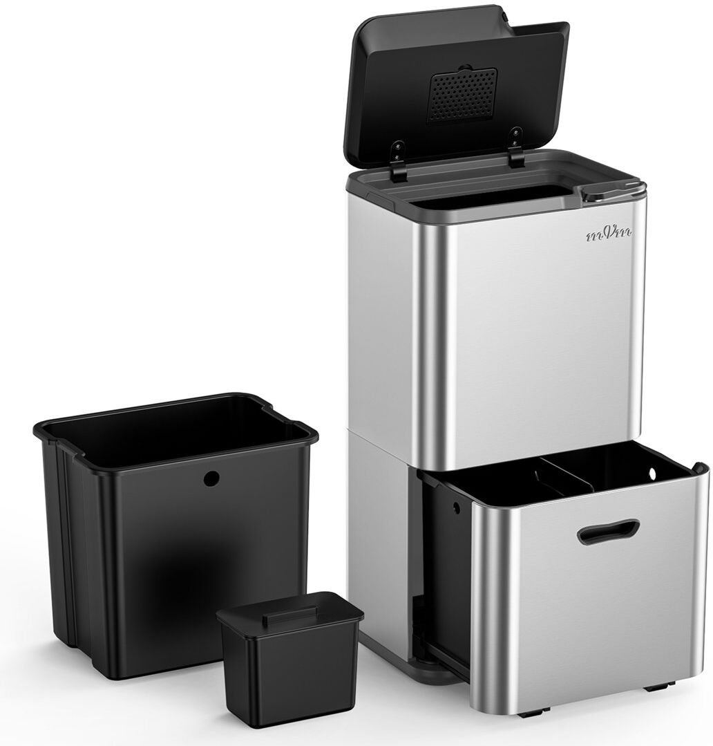 mVm K63 Steel Touch Top Multi-Compartment Rubbish & Recycling Bin Tin 60L