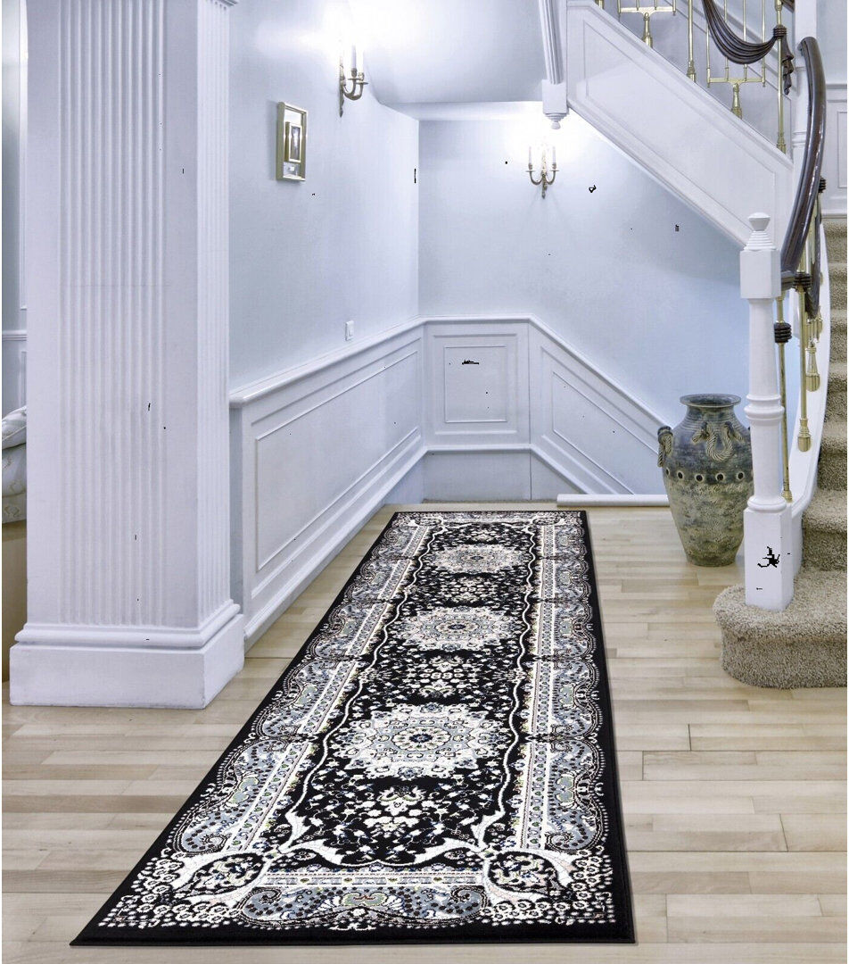 Latitude Vive Blaklie Area Rug Black Runner 80 x 300cm