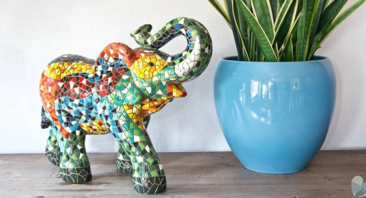 Barcino Design mozaiek beeld olifant voor op tafel, 9 cm