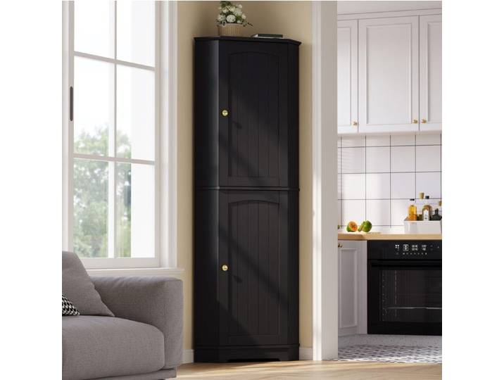 WOVREO Armoire d'angle haute en MDF noir 2 portes étagères réglables 42 x 42 x 166 cm