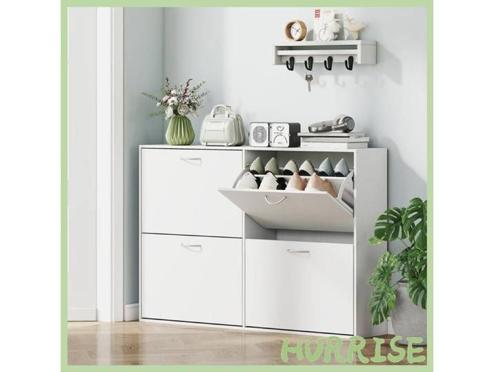 Cocosity Armoire À Chaussures Meuble À Chaussures Grande Taille Dim. 120L X 24L X 81H Cm 4 Portes Abattantes Double Niveau En Bois