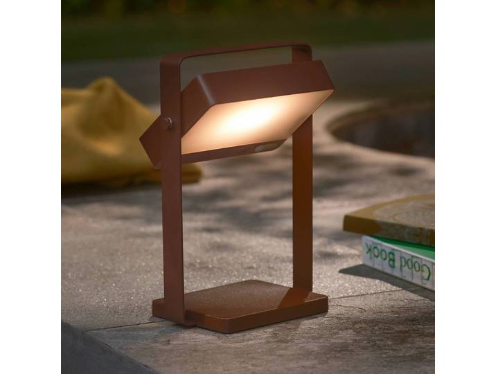 Nordlux LED-Solar-Tischleuchte Saulio, braun, IP44, Alu, USB, Akku dimmbar, braun / rost, Aluminium, Modern