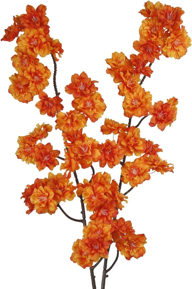 2 stuks CEWUDA kunstmatige kersenbloesemtakken met zijden bloemen in oranje voor decoratie