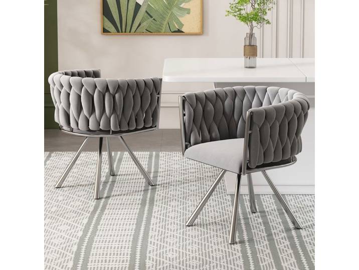 Chaise pivotante - TRUXEN8 - Velours - Ensemble de 2 - Gris+Argent - Design moderne
