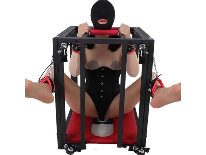 BDSM Hundekäfig Trainings Sklaven Sexkäfig Posieren Behoben Mit Handschellen Fußfesseln Metall Bodenpranger Bestrafung Folter Bondage Spiel Rückhaltegestell Fetisch SM Sexspielzeug Extrem Cosplay