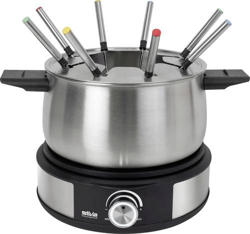Silva PK-F 140 Fondue 1500W Überhitzungsschutz, 8 Fonduegabeln Schwarz, Edelstahl