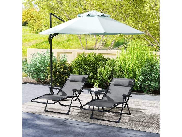 Outsunny Lot de 2 Chaises Longues Inclinables 90x65cm Gris