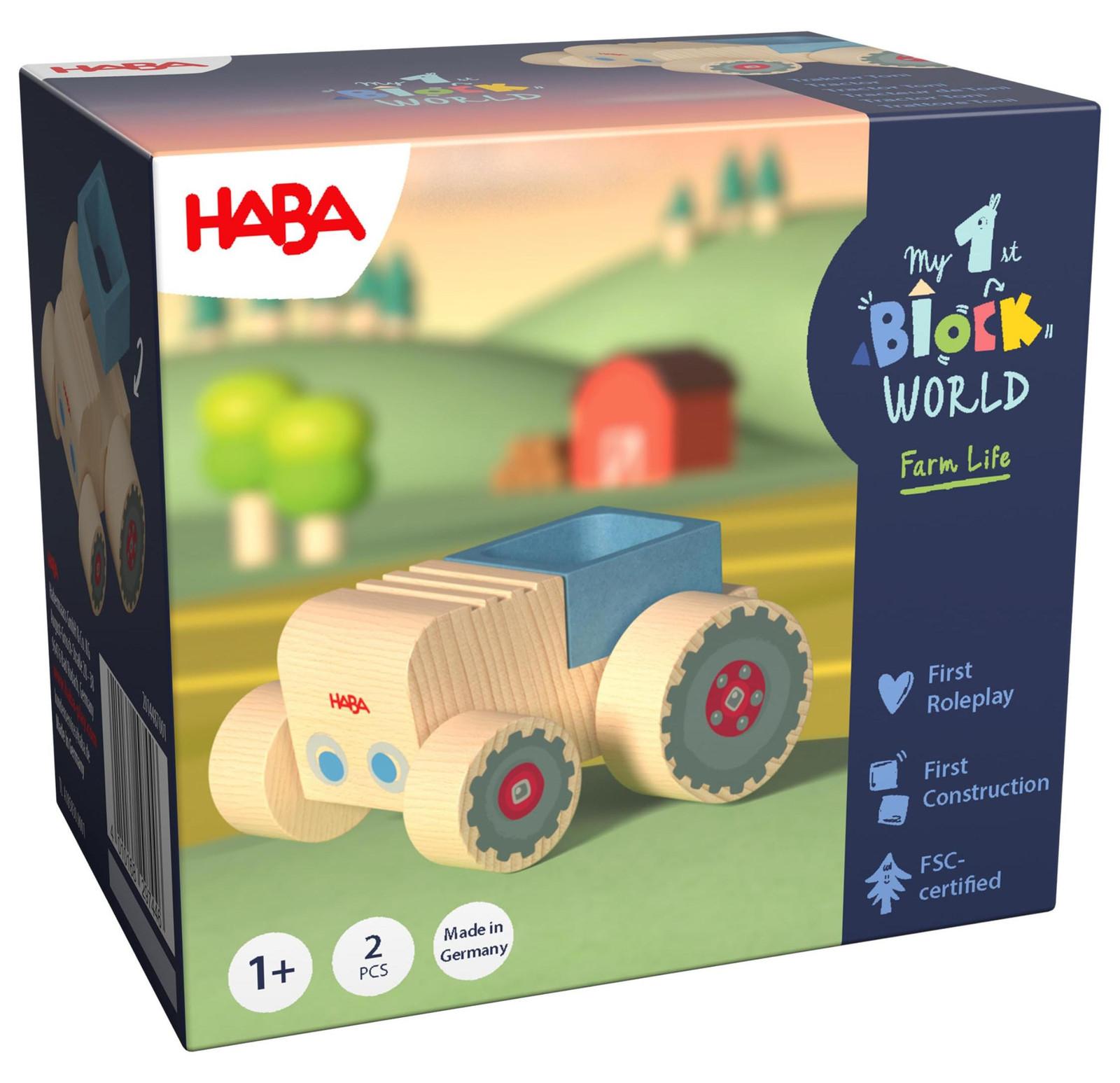 HABA Mijn Eerste Bouwwereld – Tractortje Toni houten speelgoed voor kinderen vanaf 2 jaar