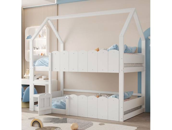 HOMVRA Lit superposé 90x200 cm lit enfant avec barrières de sécurité et 1 sommier bois blanc