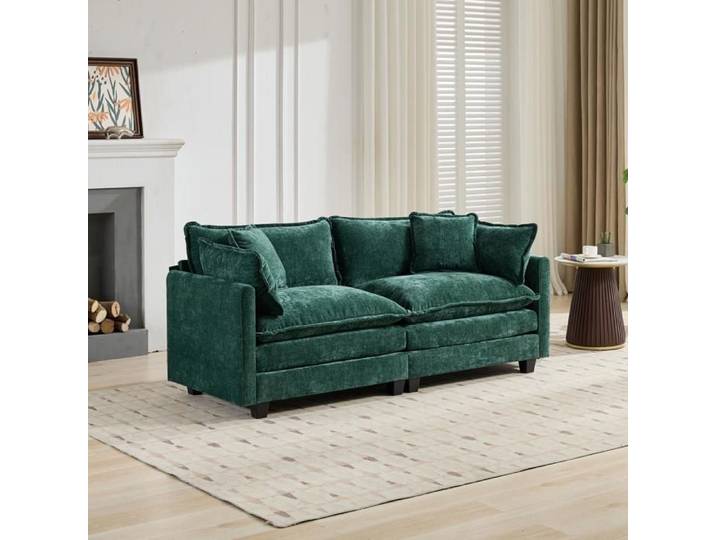 Canapé modulable en chenille vert FloraGrace