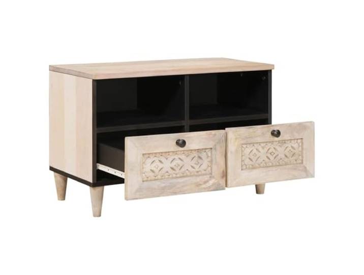 TV-Einheit Weiß 70 x 33 x 46 cm Holzwerkstoff Wandmontage,Stauraum mit Schubladen,schwarze Akzente,schlichtes Design,Medienmöbel