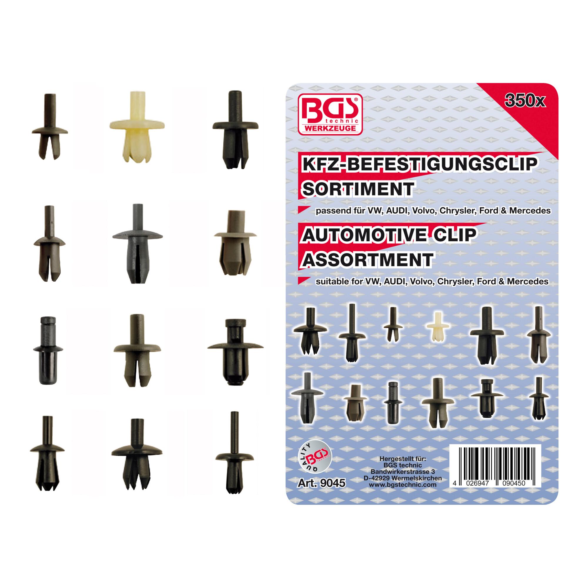 BGS Kfz-Befestigungsclip-Sortiment für VW, Audi, Volvo, Chrysler, Ford, Mercedes-Benz 9045, 350-tlg. ; BGS technic)