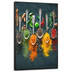 LEINWAND Bilder mit Rahmen - Kräuter - Gewürze - Löffel - 100x150