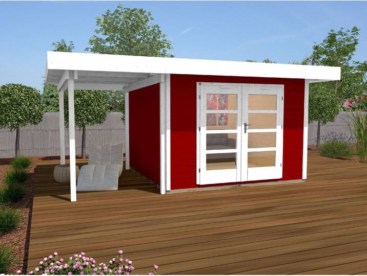 weka Komfort Designhaus 126 Plus A Gr.1 schwedenrot, Farbe:schwedenrot, Dachform:Flachdach