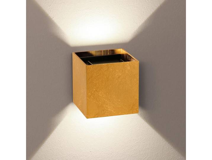 s.luce Led-Wandlampe Ixa Blattgold Quadratisch, Goldfarben, Metall, Quadratisch,Quadratisch, LED integrated, 10x10x10 cm, Lampen & Leuchten, LED Beleuchtung, LED-Wandleuchten