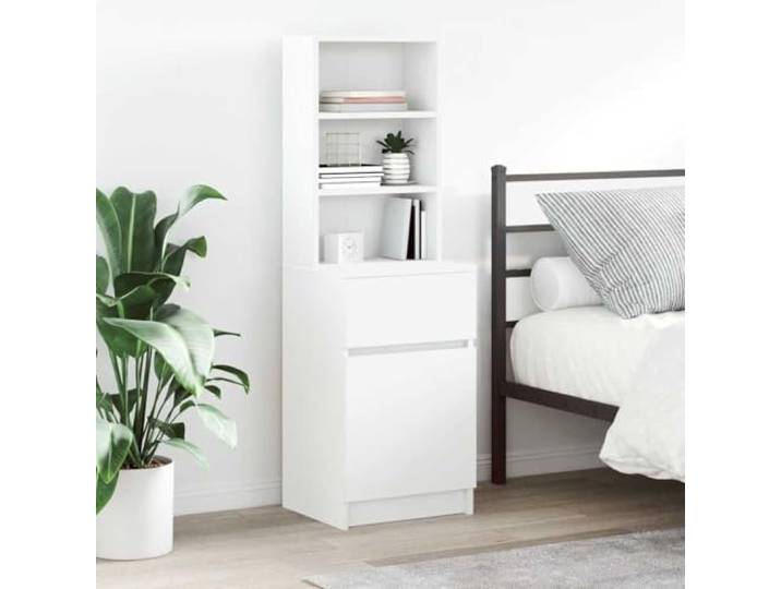 HEFZGDB Nachttisch Weiß 39x35x125 cm Holzwerkstoff mit Stauraum und Stabiler Platte, Beistellschrank für Schlafzimmer und Wohnzimmer, langlebiges Möbelstück mit Zwei