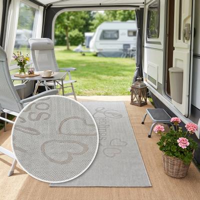 Läufer OTTO HOME "Lieblingsplatz, mit Schriftzug, In- und Outdoor geeignet", grau, B:67cm H:5mm L:150cm, Kunstfaser, Teppiche, Läufer, Wetterfest, UV-beständig, Küchenläufer, Camping, Balkon