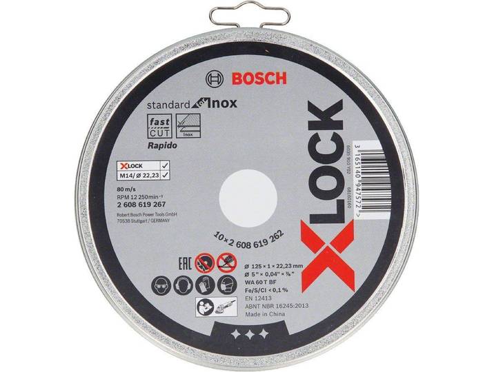 Bosch X-LOCK doorslijpschijf 10x125x1mm Stand. for Inox recht