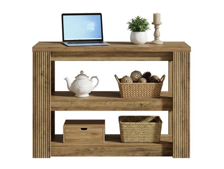 Console d'entrée TOPESCT 105x30x80 cm à 3 niveaux de rangement pour salon foyer brun foncé