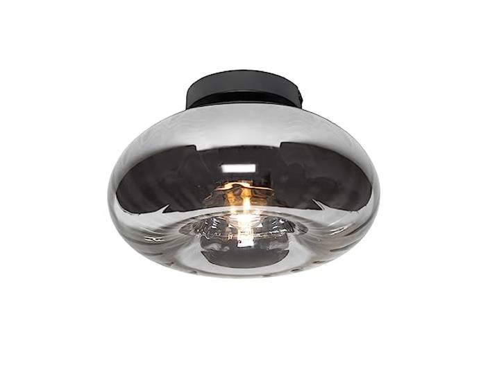 Qazqa Art deco plafondlamp zwart met smoke glas - Ayesha