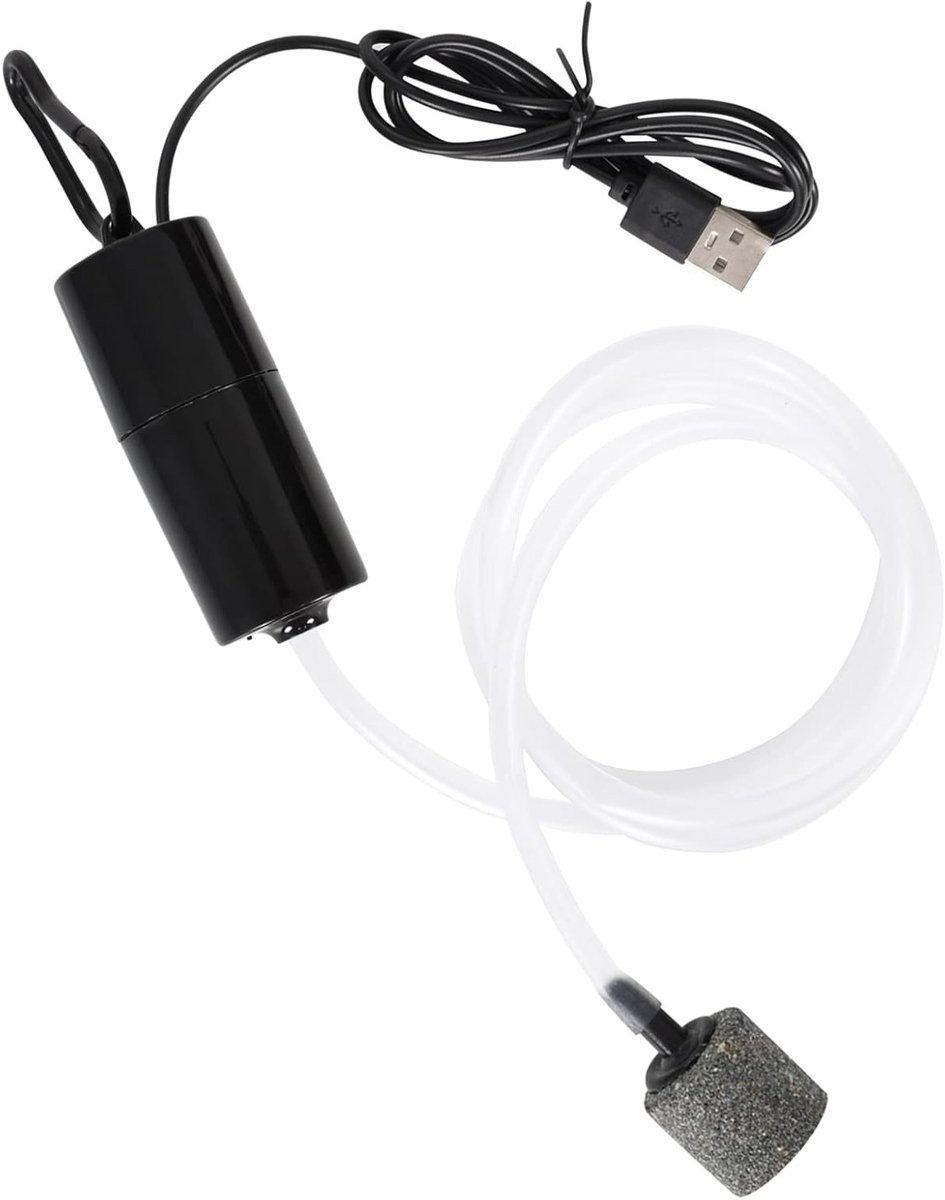 Mini USB Luchtpomp voor Aquarium met Luchtsteen en Siliconen Slang - Zwart