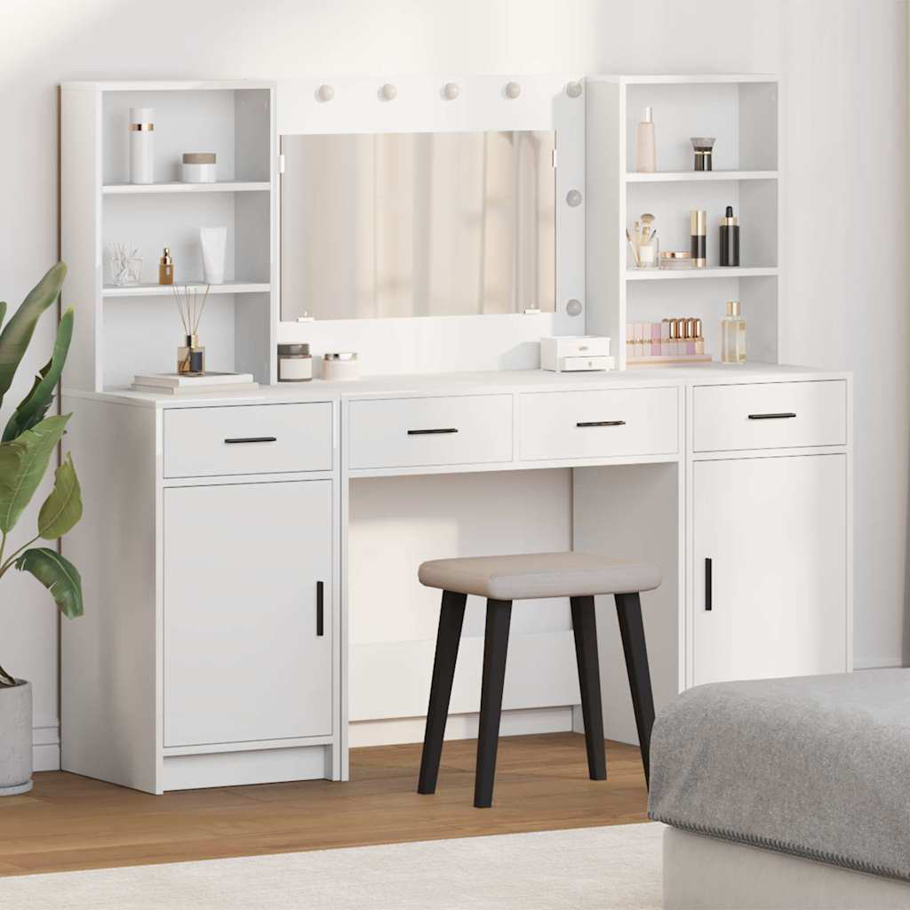 Brayden Studio Dressing Table with Mirror White 135cm H X 158.5cm W X 41cm D