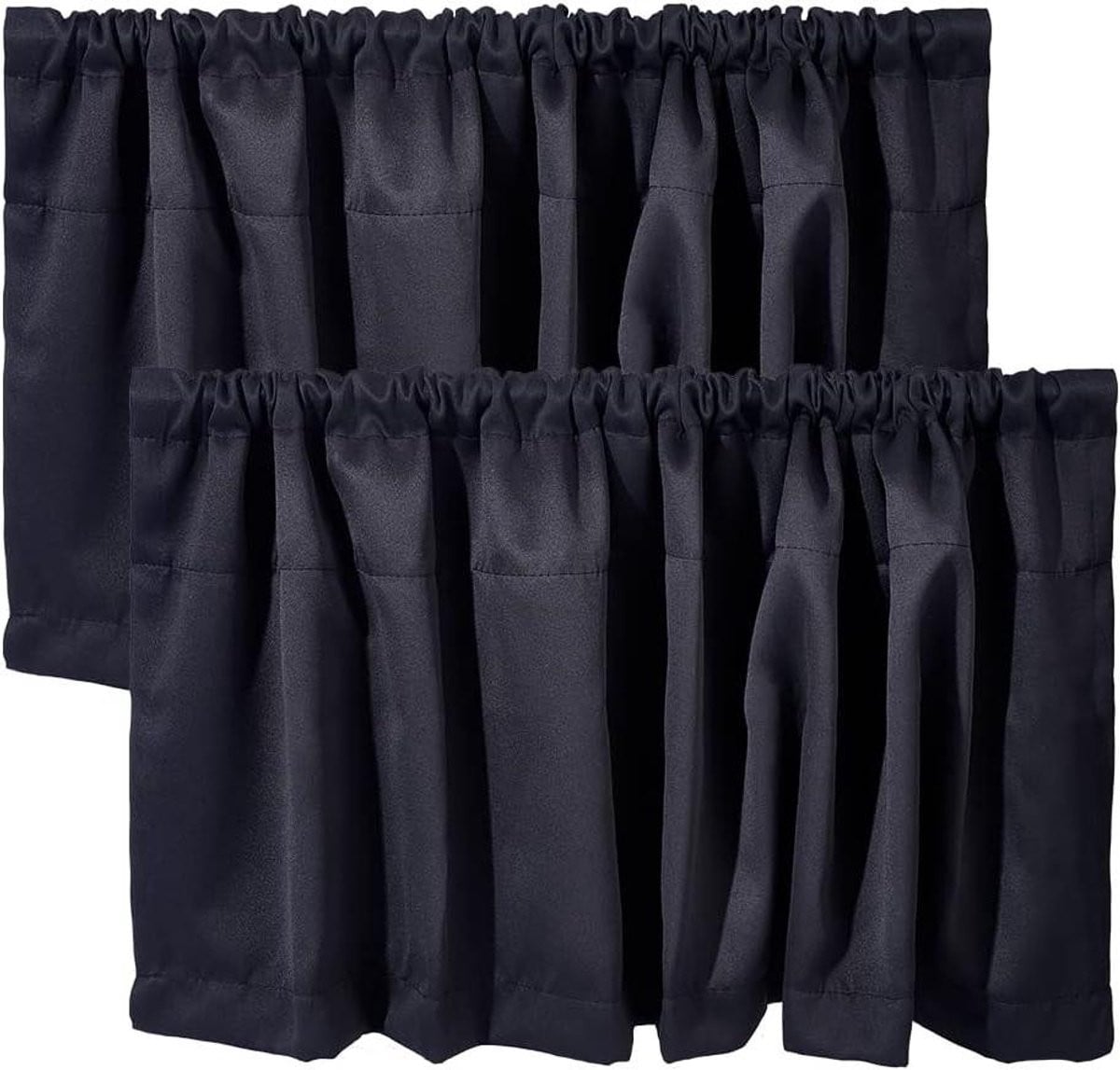 Verduisterende Volants - Korte Gordijnen - 2 Panelen - Zwart - Glad Polyester
