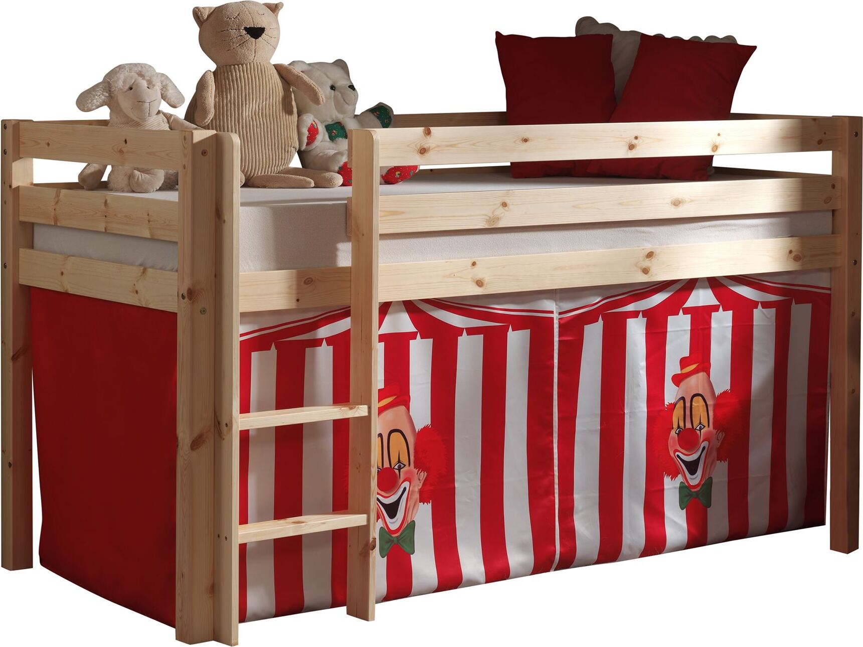 Kinderbett Karolina 210x114x106 Massivholz Natur Textilset Zirkus