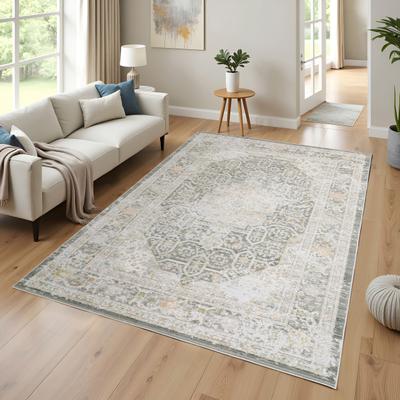 ROW Cavett Textural Distressed Traditional Grey/ Orange Area Rug