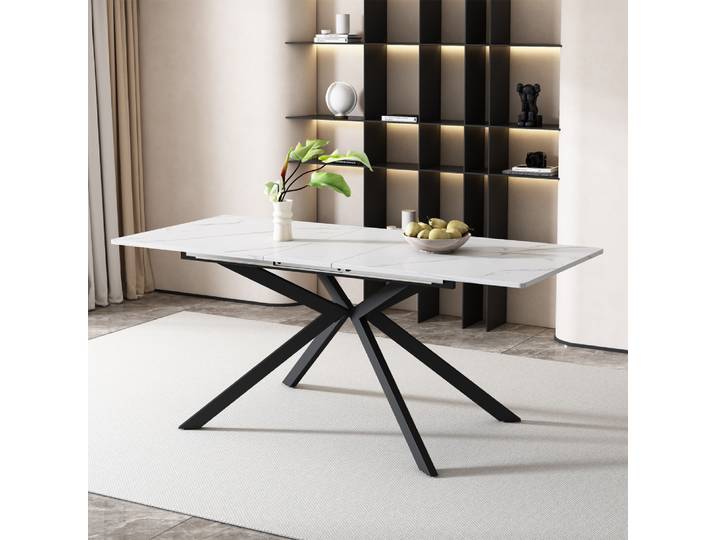Table à manger extensible, table à manger extensible automatiquement, table à manger rectangulaire, 150/180x70x76 cm, structure en marbre